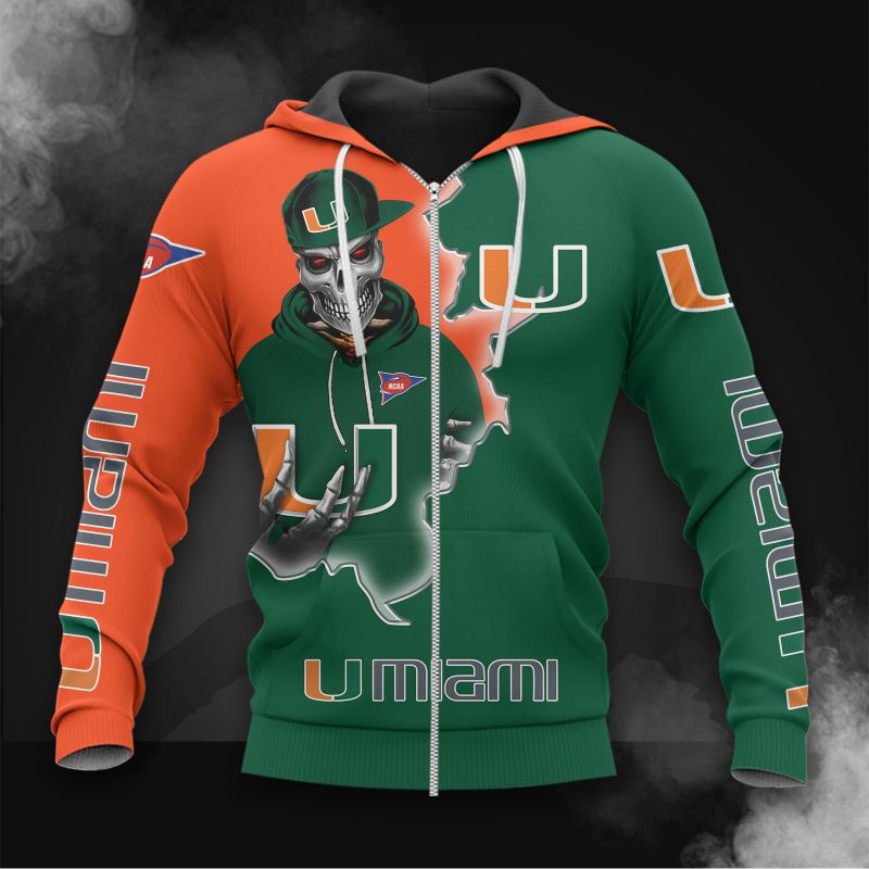 Miami Hurricanes Skull Hoodie All Over Print 3D - Perfect For Hardcore Fans