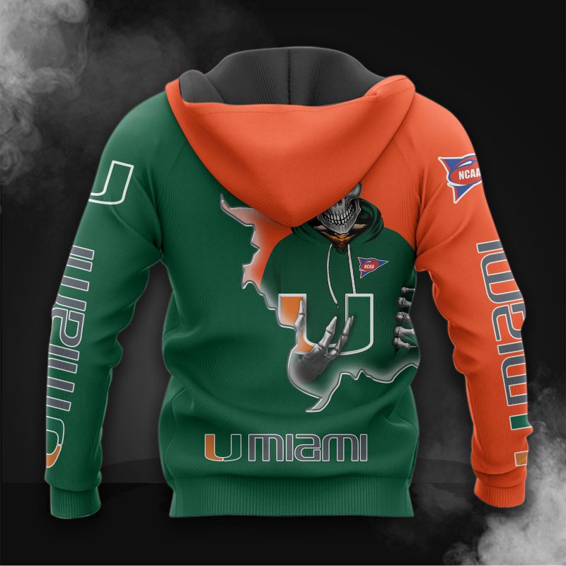 Miami Hurricanes Skull Hoodie All Over Print 3D - Perfect For Hardcore Fans