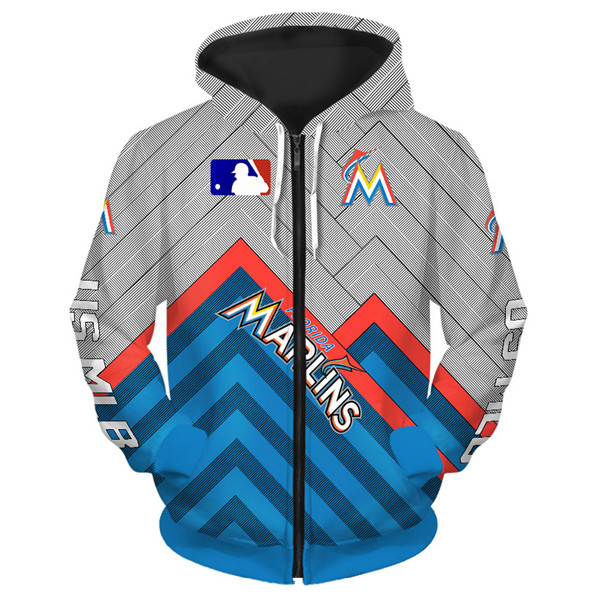 Miami Marlins All Over Print 3D Baseball Hoodie-Zip Hoodie For Fans