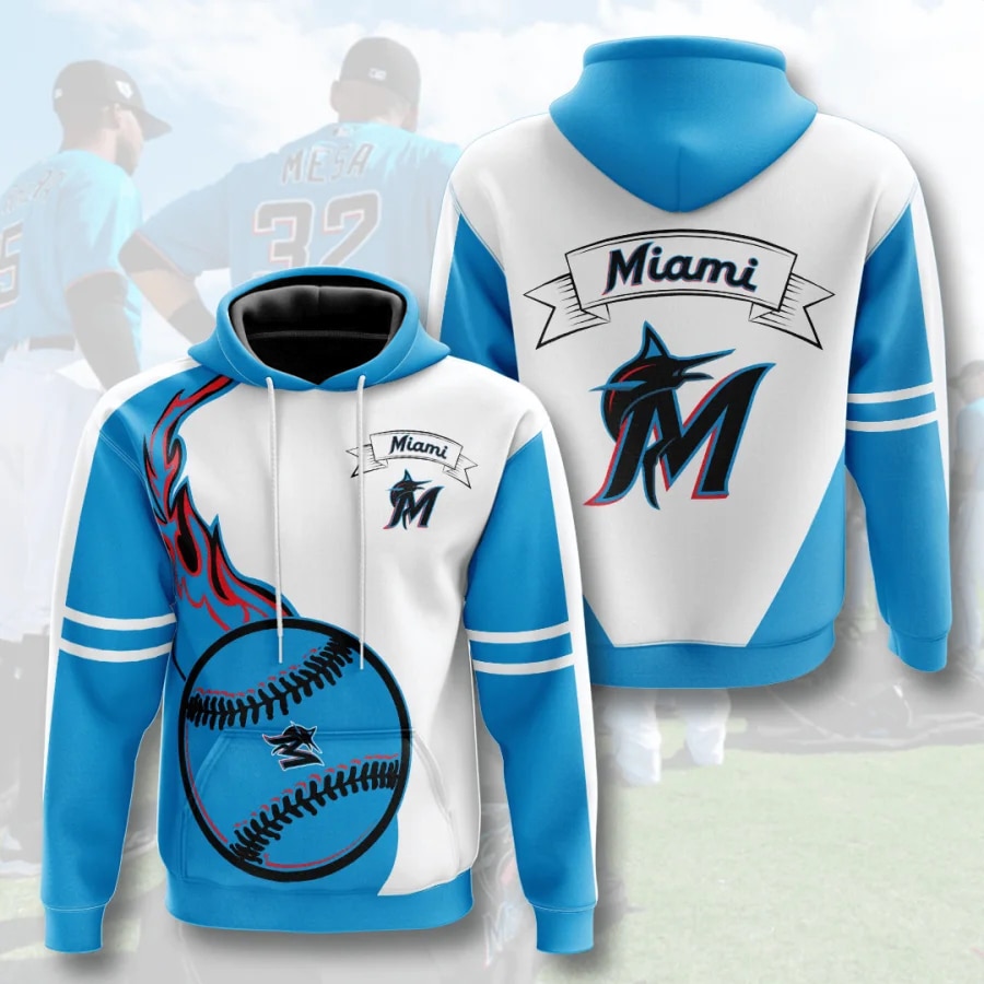 Miami Marlins Flame Balls Graphic All Over Print 3D Hoodie For Fans
