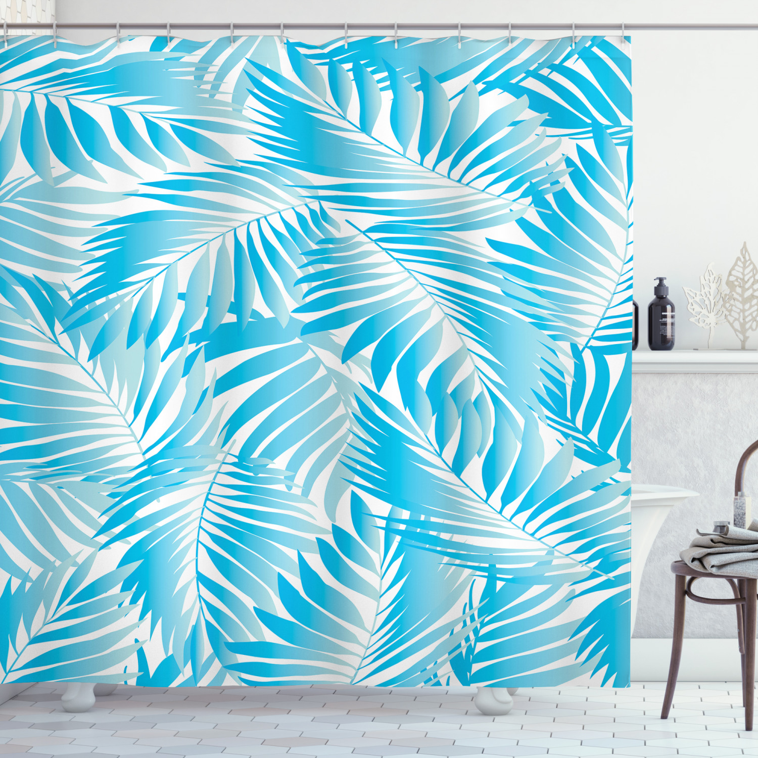 Miami Style Aquatic Palm Leaves Beach Decor Shower Curtain for an Oceanic Bathroom Look