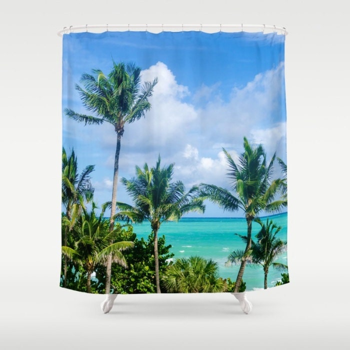 Miami Style Palm Trees Beach Shower Curtain for a Tropical Bathroom Getaway