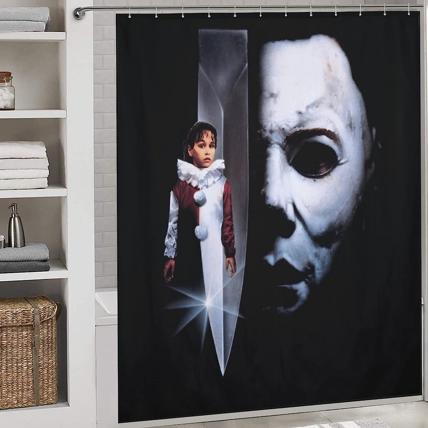 Michael Halloween Myers Print Shower CurtainScary Horror Bathroom Decor for Halloween