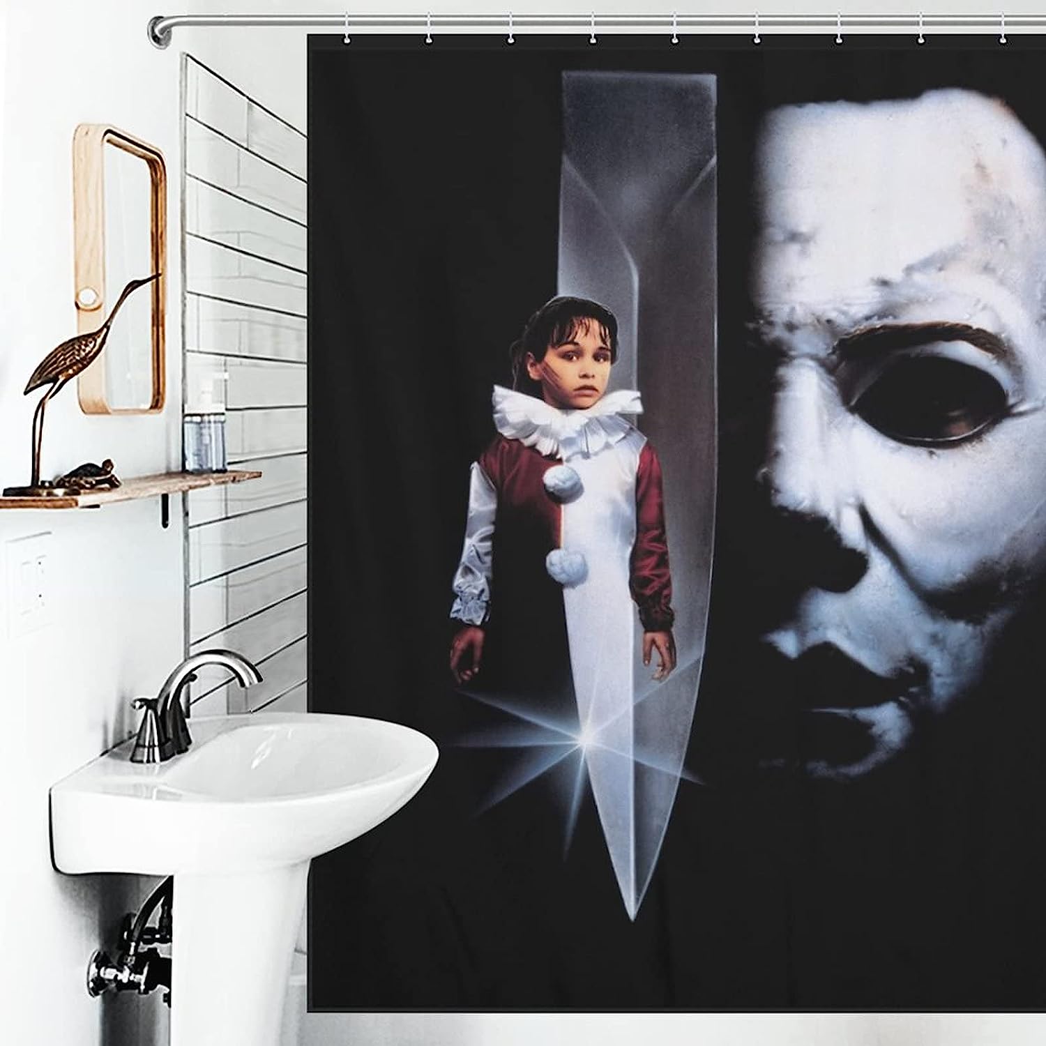 Michael Halloween Myers Print Shower CurtainScary Horror Bathroom Decor for Halloween