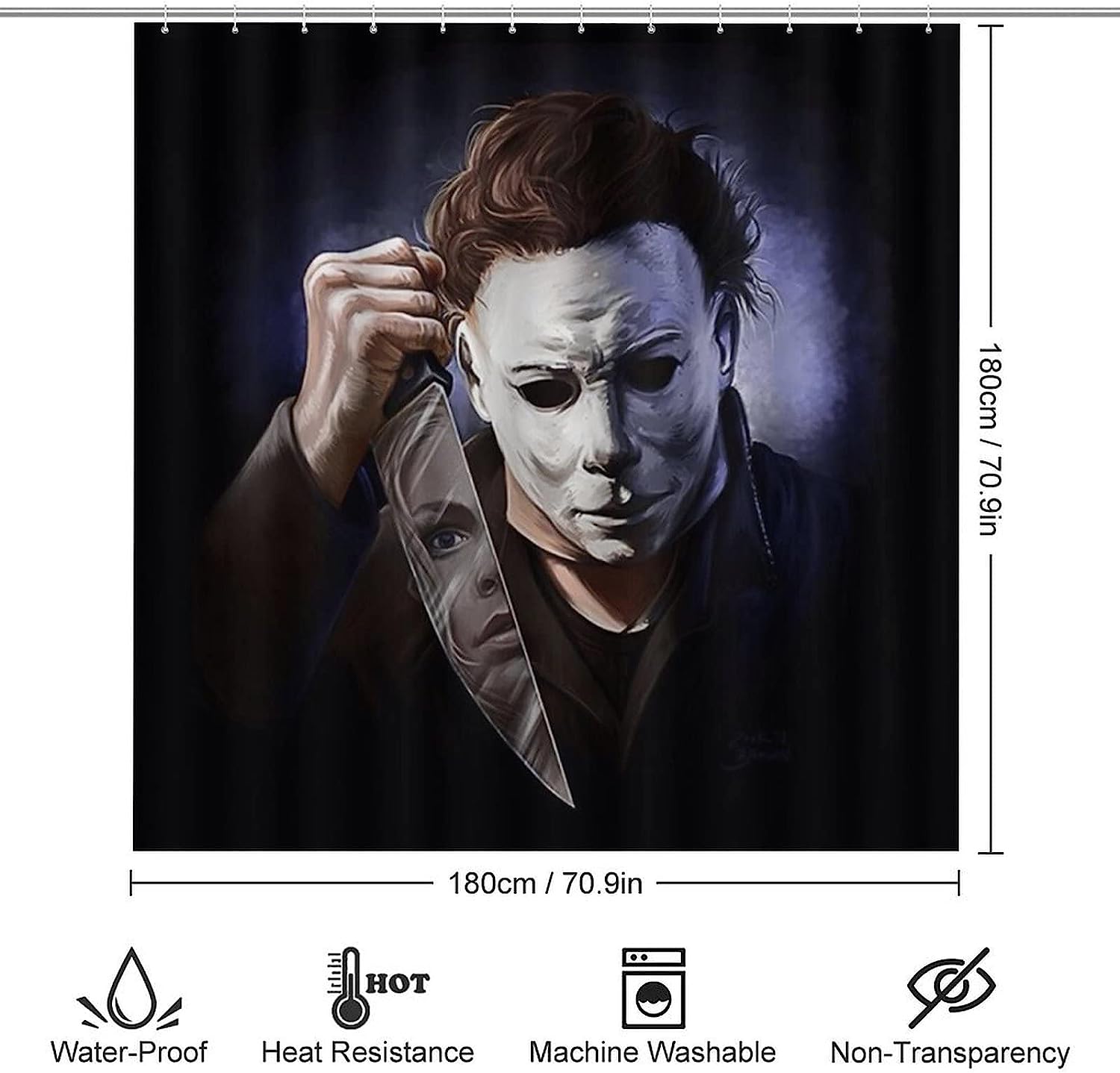 Michael Horror Myers Print Shower CurtainScary Bathroom Decor for Horror Fans