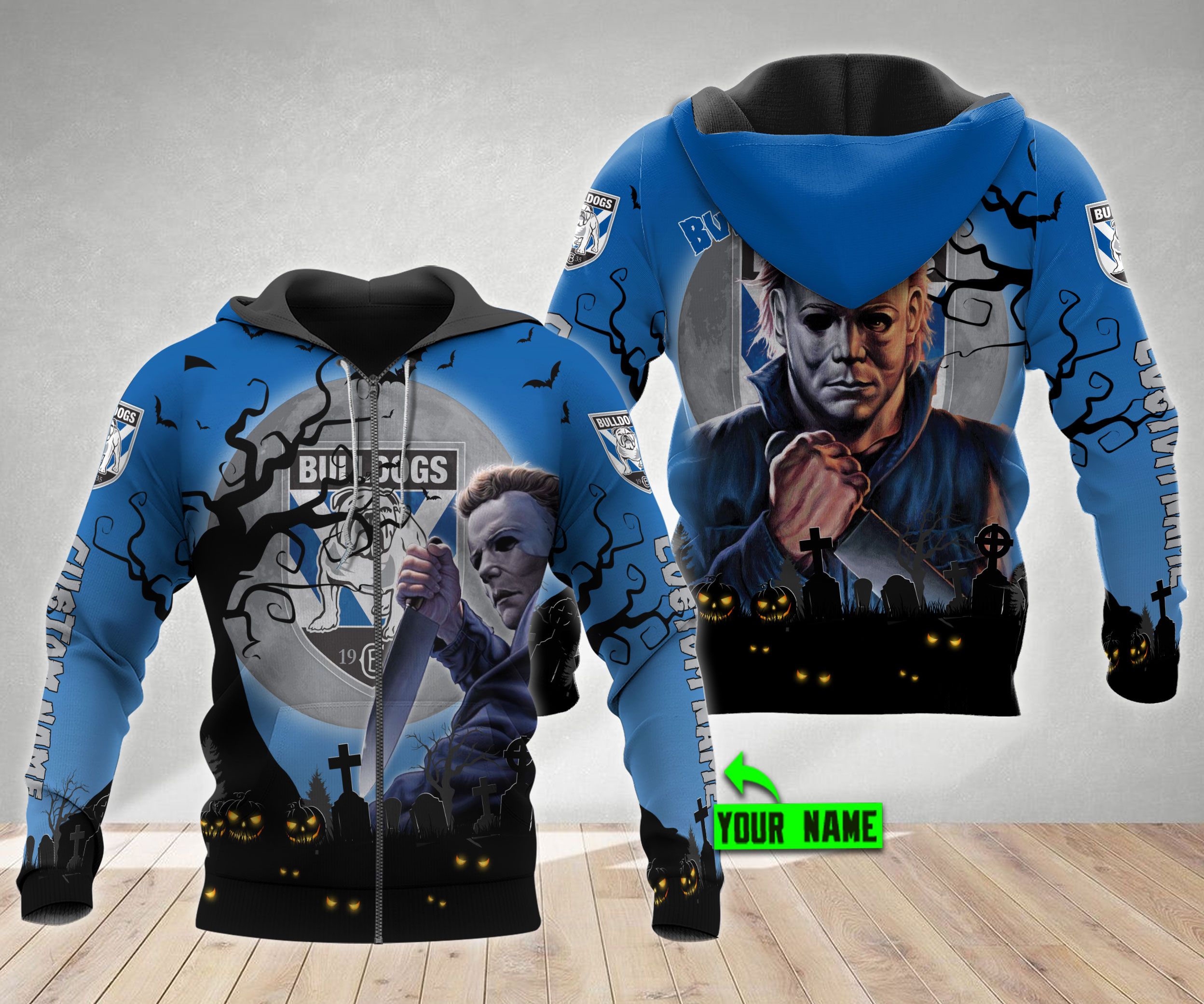 Michael Myers Halloween 3D All Over Print Hoodie - Personalized Nrl Canterbury Bankstown Bulldogs