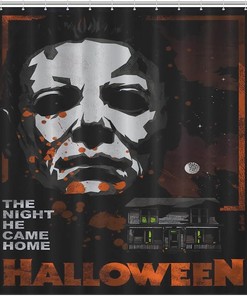 Michael Myers Halloween Heat Transfer Fun Pattern Shower Curtain For Bathtub - Spooky Bathroom Decor