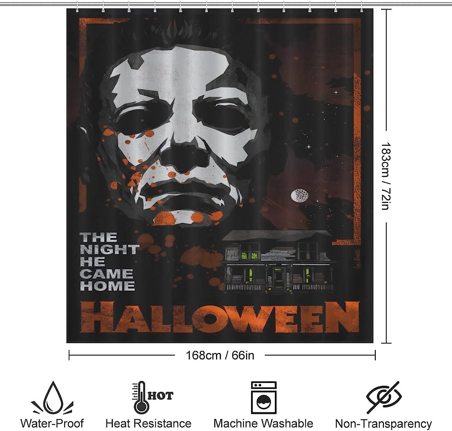 Michael Myers Halloween Heat Transfer Fun Pattern Shower Curtain For Bathtub - Spooky Bathroom Decor - Image 2
