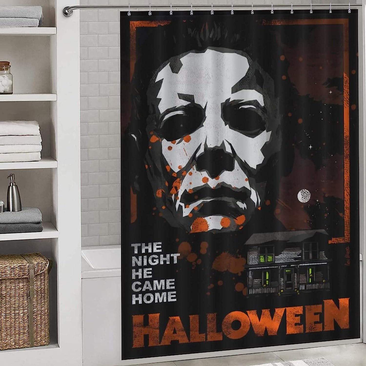 Michael Myers Halloween Heat Transfer Fun Pattern Shower Curtain For Bathtub - Spooky Bathroom Decor - Image 3