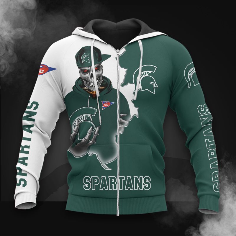 Michigan State Spartans Skull Hoodie All Over Print 3D - Perfect For Fans
