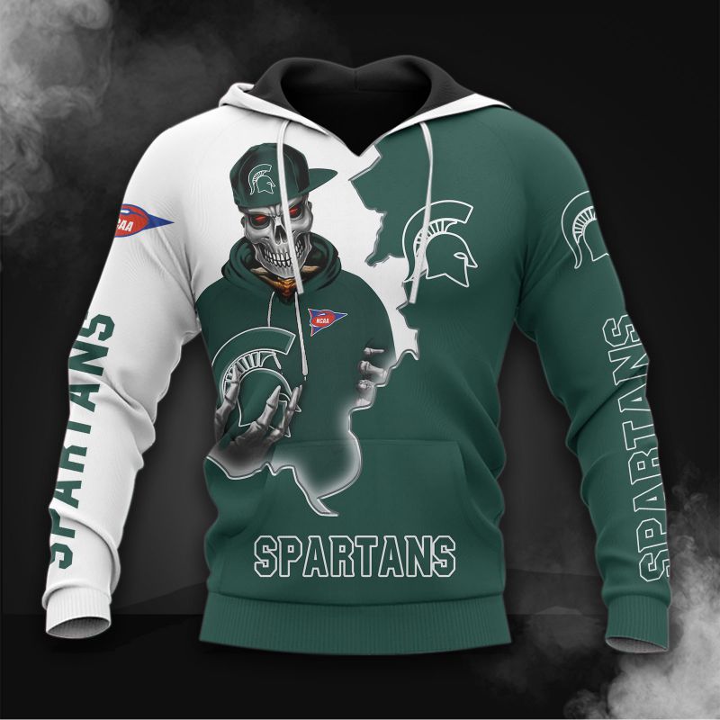 Michigan State Spartans Skull Hoodie All Over Print 3D - Perfect For Fans