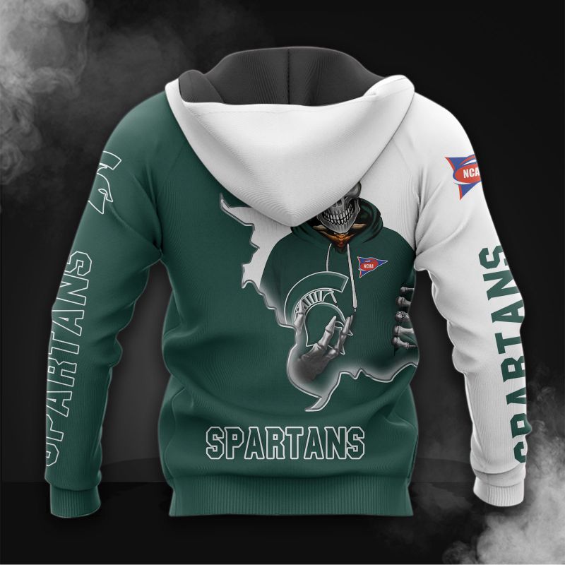 Michigan State Spartans Skull Hoodie All Over Print 3D - Perfect For Fans