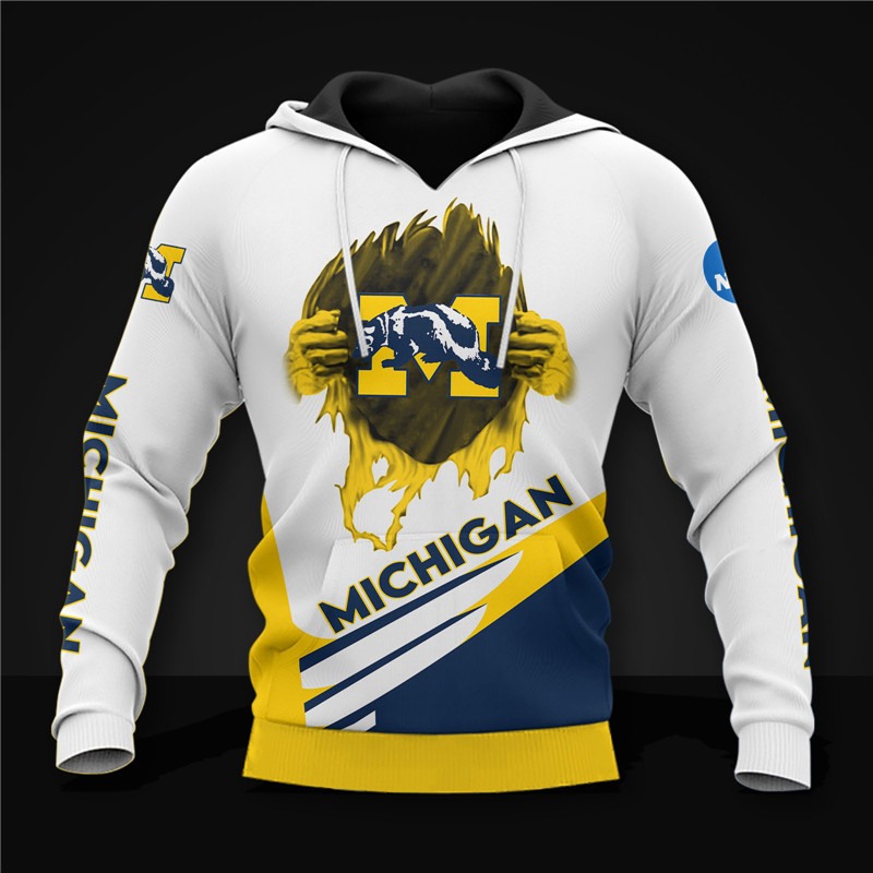 Michigan Wolverines Basketball All Over Print 3D Hoodie-Zip Hoodie For Fans