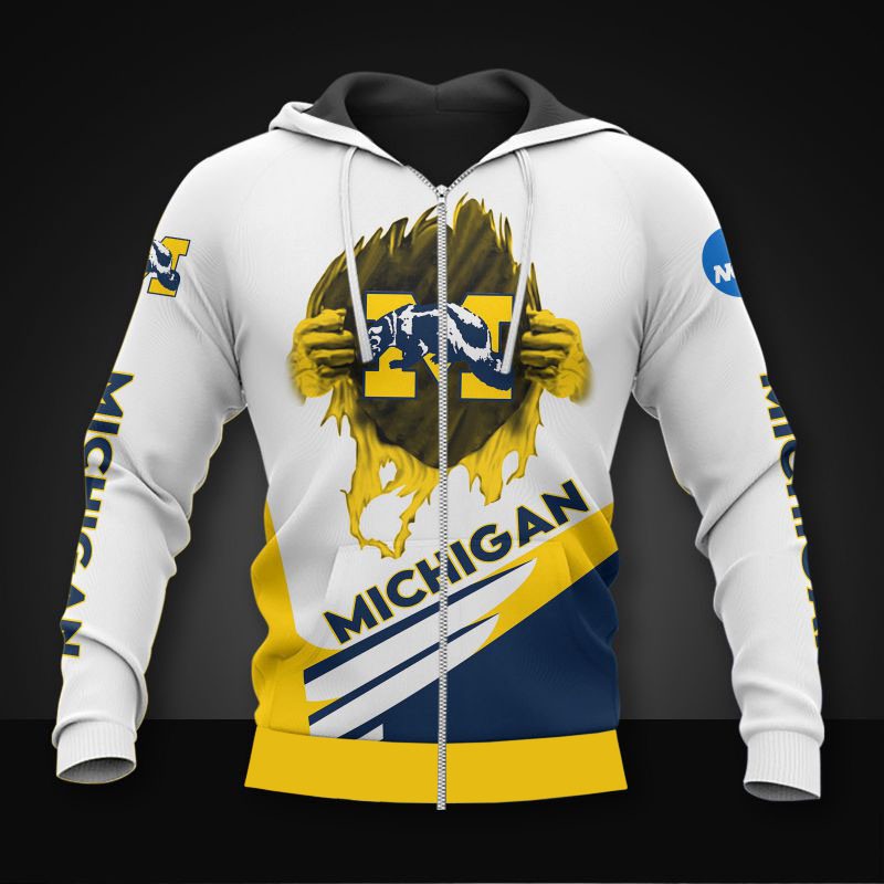 Michigan Wolverines Basketball All Over Print 3D Hoodie-Zip Hoodie For Fans