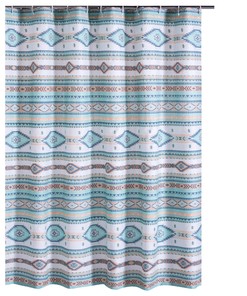 Microfiber Blue Southwest Design Kiev Shower Curtain with Button Holes- Waterproof and Unique Bathroom Décor