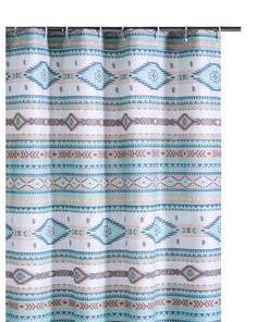Microfiber Blue Southwest Design Kiev Shower Curtain with Button Holes- Waterproof and Unique Bathroom Décor