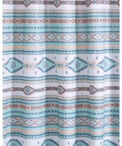 Microfiber Blue Southwest Design Kiev Shower Curtain with Button Holes- Waterproof and Unique Bathroom Décor