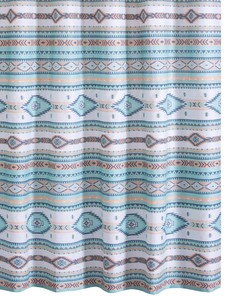 Microfiber Blue Southwest Design Kiev Shower Curtain with Button Holes- Waterproof and Unique Bathroom Décor