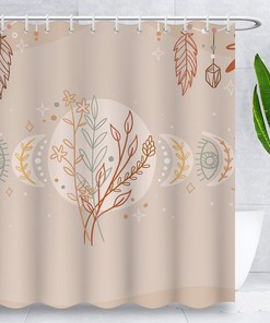 Mid Century Abstract Boho Sun And Moon Shower Curtain, Waterproof Fabric For The Bathroom