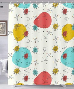 Mid Century Abstract Geometric Shower Curtain Design for Modern Bathroom Decor 