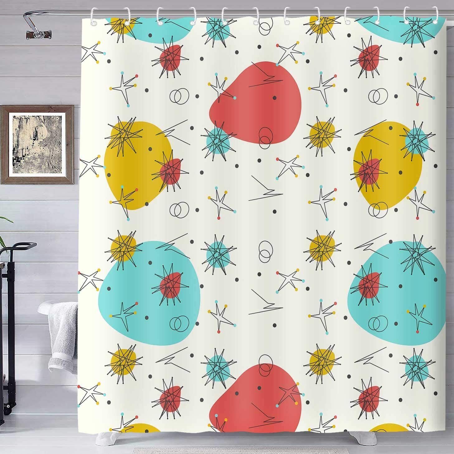 Mid Century Abstract Geometric Shower Curtain Design for Modern Bathroom Decor