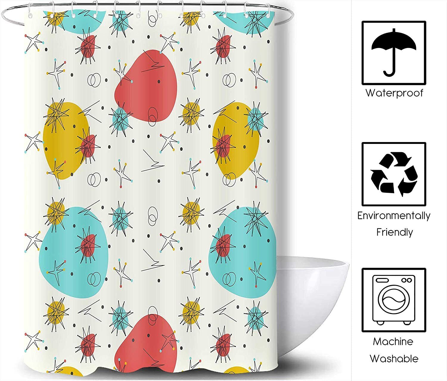 Mid Century Abstract Geometric Shower Curtain Design for Modern Bathroom Decor