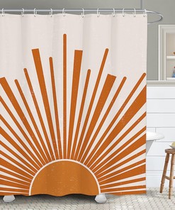 Mid Century Abstract Minimalist Retro Sunrise Sunburst Boho Sun Bathroom Shower Curtain for a Chic and Trendy Bathroom