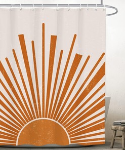 Mid Century Abstract Minimalist Retro Sunrise Sunburst Boho Sun Bathroom Shower Curtain for a Chic and Trendy Bathroom