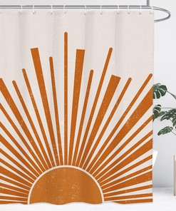 Mid Century Abstract Minimalist Retro Sunrise Sunburst Boho Sun Bathroom Shower Curtain for a Chic and Trendy Bathroom