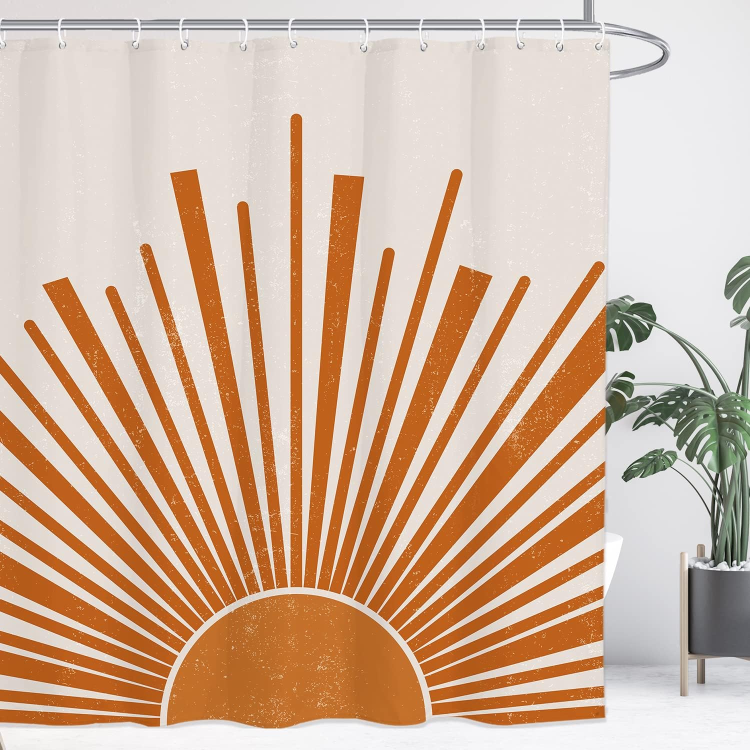 Mid Century Abstract Minimalist Retro Sunrise Sunburst Boho Sun Bathroom Shower Curtain for a Chic and Trendy Bathroom