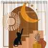 Mid Century Abstract Shower Curtain With Witchy Cat And Sun And Moon Prints For An Eccentric Bathroom