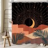 Mid Century Abstract Shower Curtain with Retro Mountain Sunset and Modern Geometric Shapes
