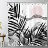 Mid Century Black and White Palm Leaf Mountain and Sun Shower Curtain