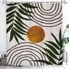Mid Century Boho Abstract Arch Brown Sun Shower Curtain with Green Leaves Prints