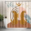 Mid Century Boho Leopard Shower Curtain - Modern Abstract Aesthetic Art With Cute Animals And Palm Tree Leaves