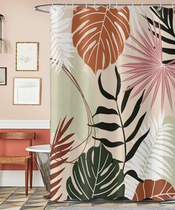 Mid Century Geometric Leaves Abstract Shower Curtain Minimalist And Durable