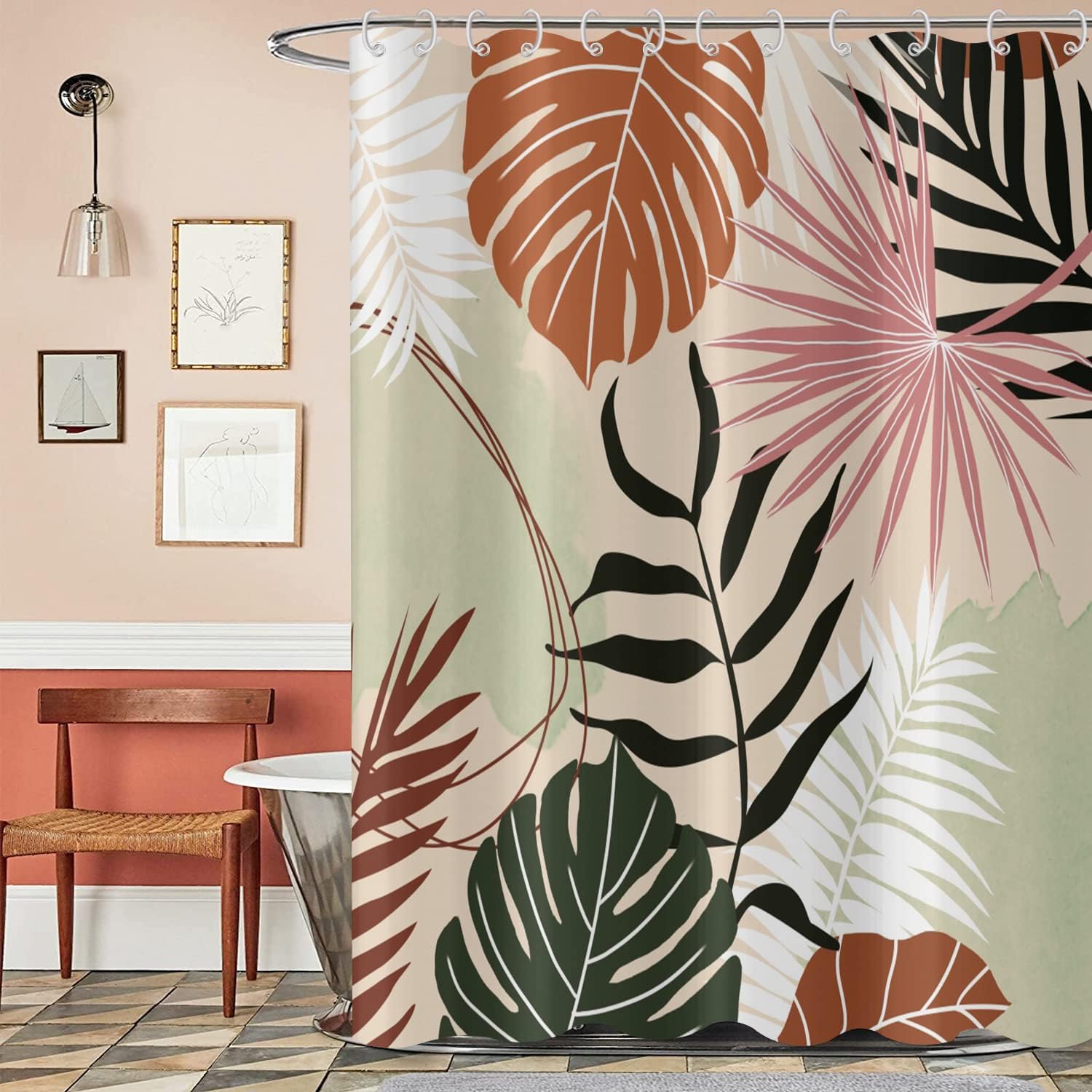 Mid Century Geometric Leaves Abstract Shower Curtain Minimalist And Durable