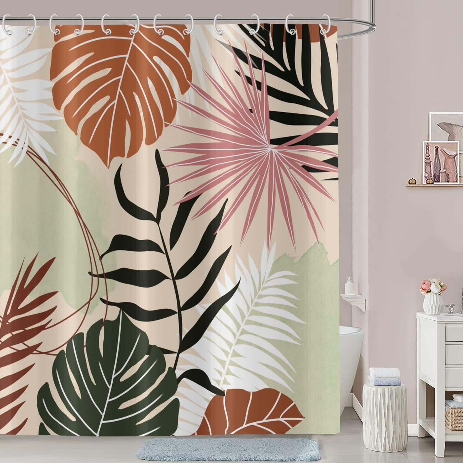 Mid Century Geometric Leaves Abstract Shower Curtain Minimalist And Durable - Image 2