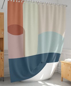 Mid Century Geometric Shower Curtain - Color Blocked Shower Curtain For Contemporary Bathroom