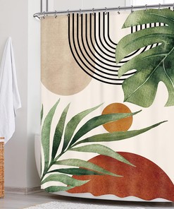 Mid Century Inspired Green Tropical Plant Palm Leaf Shower Curtain