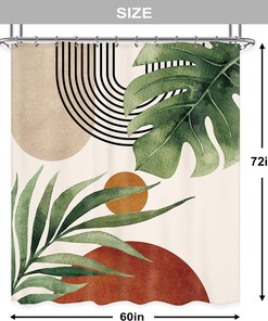 Mid Century Inspired Green Tropical Plant Palm Leaf Shower Curtain