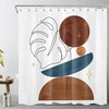 Mid Century Modern Blue and Brown Color Block Geometric Palm Leaf Shower Curtain