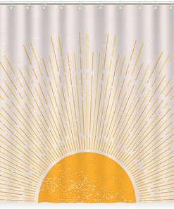 Mid Century Modern Boho Sun Shower Curtain, Vintage Sunrise Sunset Print, Abstract Minimalist Waterproof Fabric