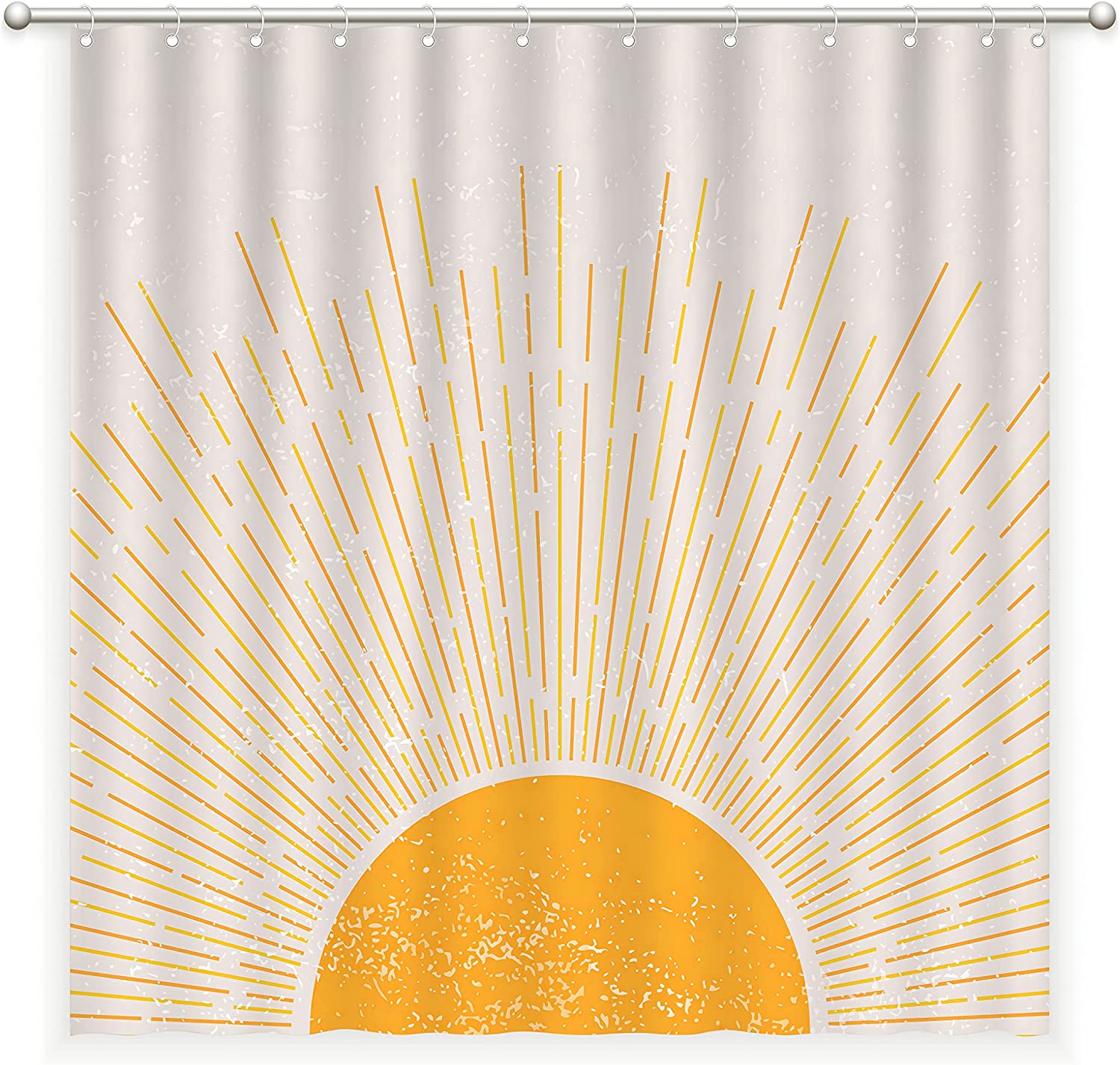Mid Century Modern Boho Sun Shower Curtain, Vintage Sunrise Sunset Print, Abstract Minimalist Waterproof Fabric