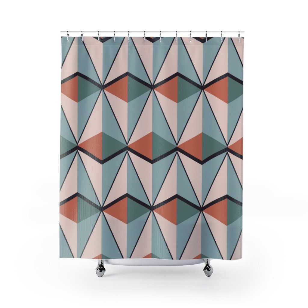 Mid Century Modern Geometric Pattern Shower Curtain for Bathroom - Retro Accessory for Home Decor