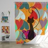 Mid Century Modern Retro Hearts Atomic Cat Shower Curtain In Red, Blue, And Orange,