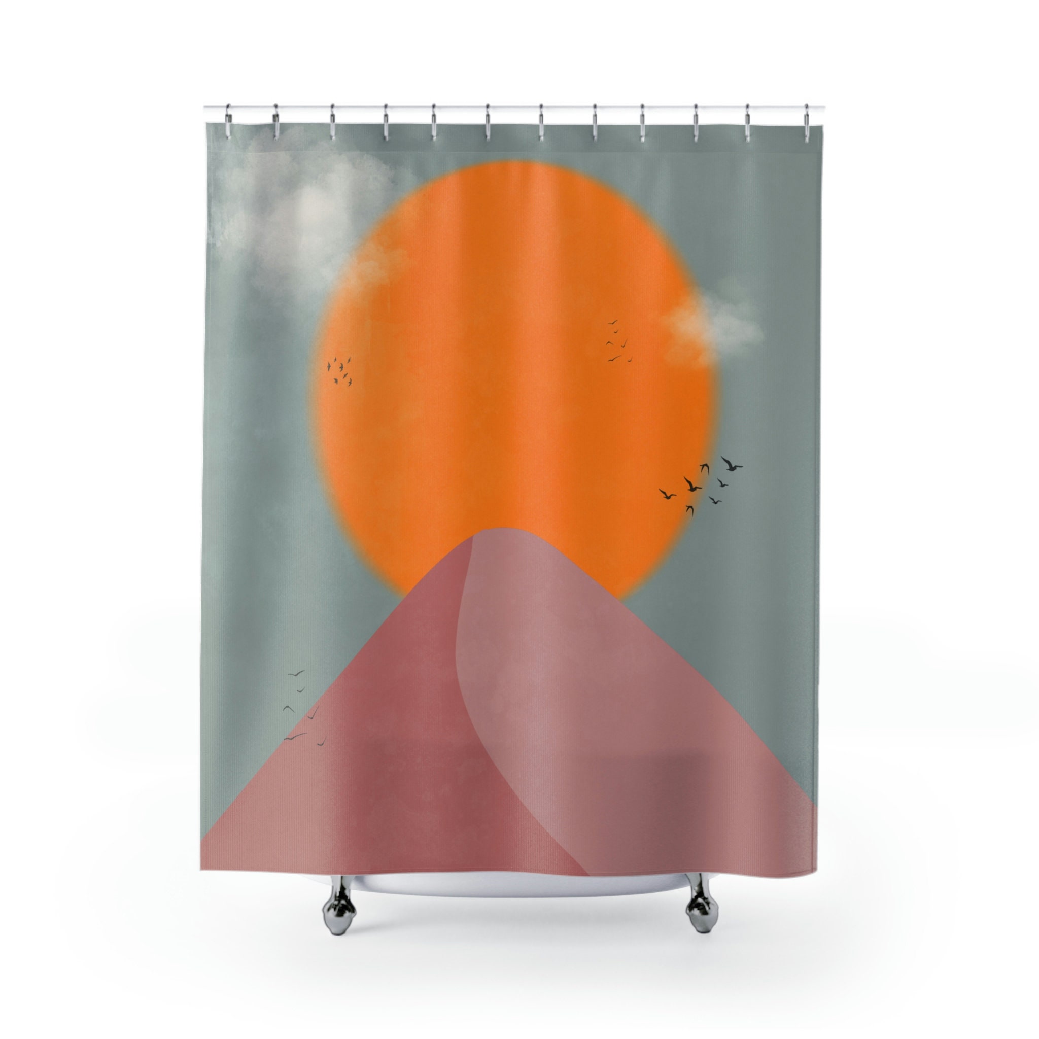 Mid Century Modern Shower Curtain with Chic Geometric Design for a Simple and Elegant Bathroom Look