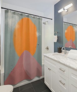 Mid Century Modern Shower Curtain with Chic Geometric Design for a Simple and Elegant Bathroom Look
