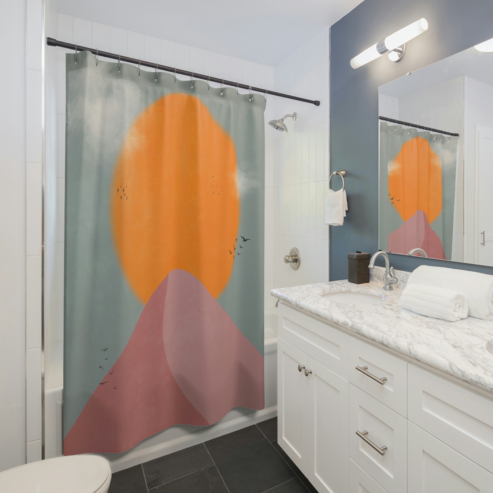 Mid Century Modern Shower Curtain with Chic Geometric Design for a Simple and Elegant Bathroom Look