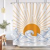 Mid Century Modern Simple Waves Art Printed Waterproof Fabric Shower Curtain